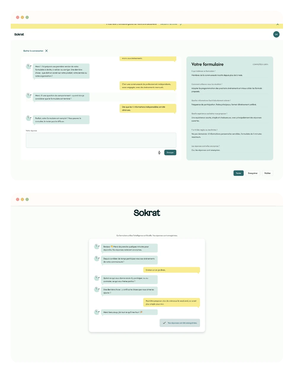 Écrans de l’application Sokrat