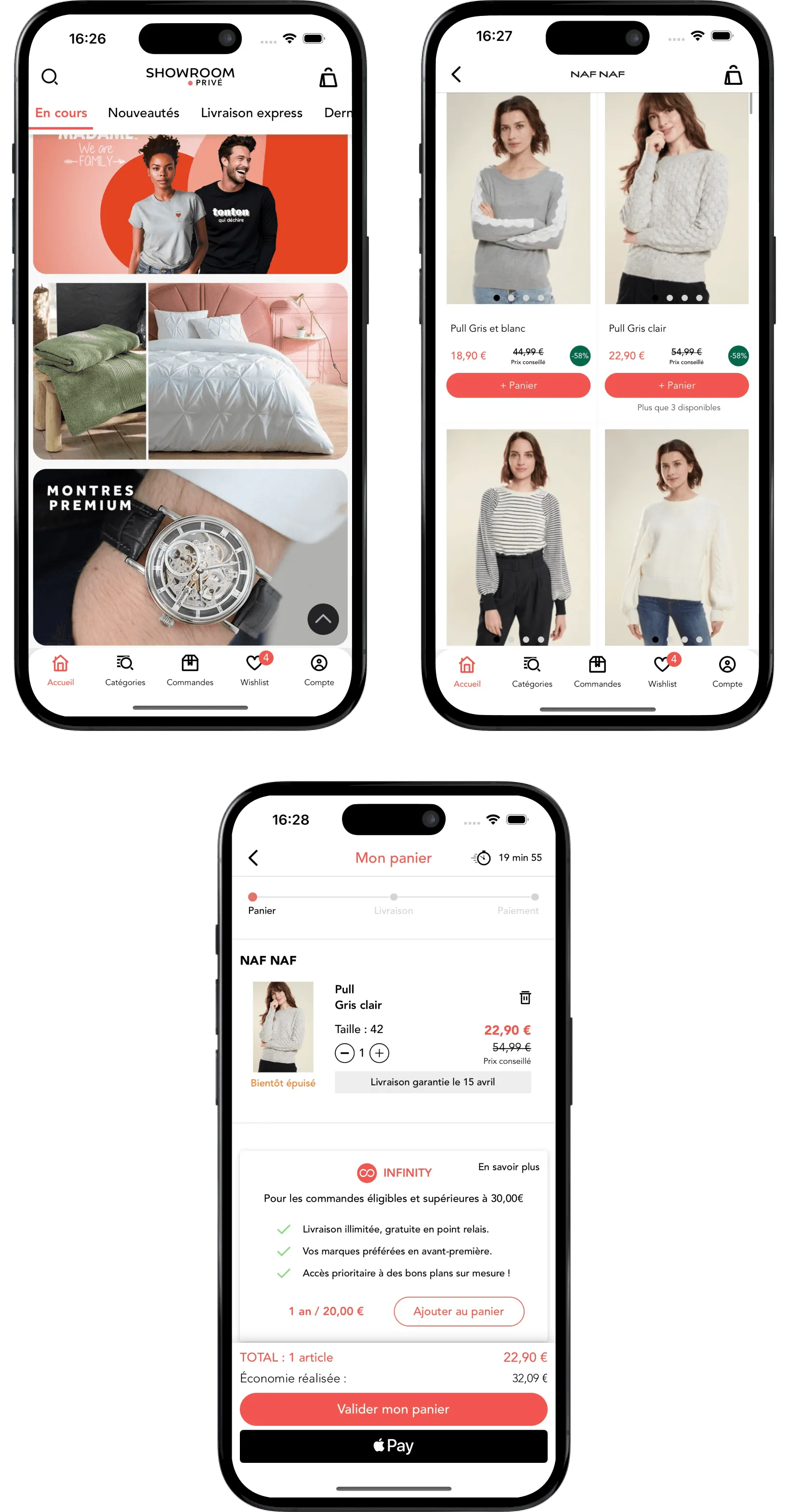 Écrans de l’application Showroomprivé